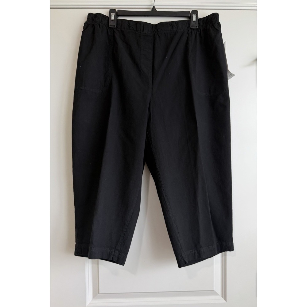 ALIA Women's Black Wide Leg Crop Elastic Waist Pull On Pants with Pockets 18 NWT
